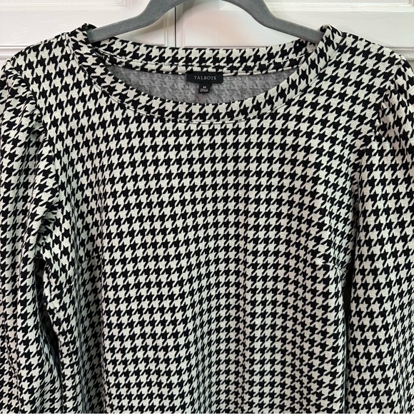 Talbots Houndstooth Pearl Button Cuff Long Sleeve Top Black & White Size Medium - Picture 4 of 10